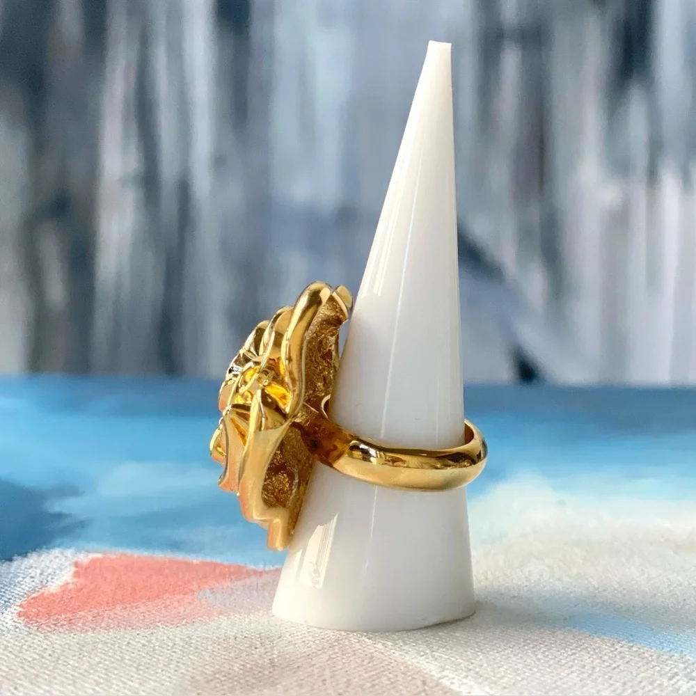 VTG ST. JOHN 24K Gold Plated Camellia Rose Ring Size 8 *RARE* - Picture 2 of 5